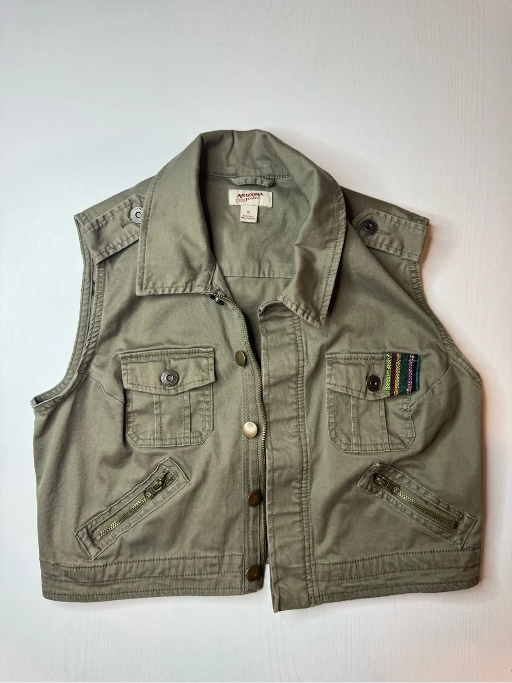 Arizona Jean Company Juniors Olive Green Utility Vest
